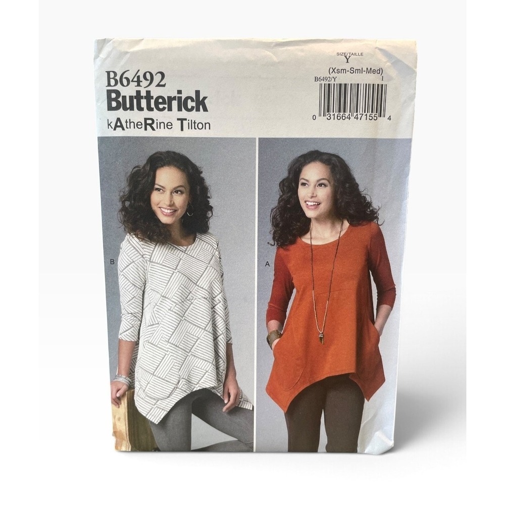 Butterick Sewing Pattern Misses XS-M Katherine Tilton Tunic Asymmetrical B6492